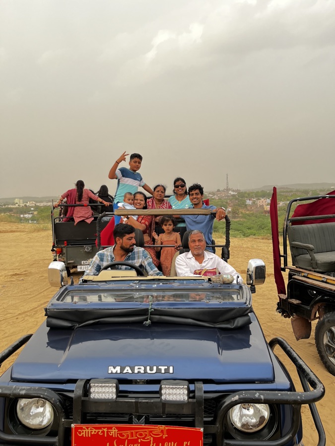 A family setting off on a jeep safari at Osian