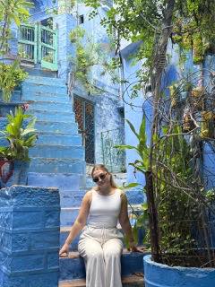 A green courtyard tucked into the blue