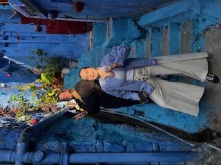 Guests on the decorated staircase