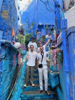 Flowered steps in the blue city